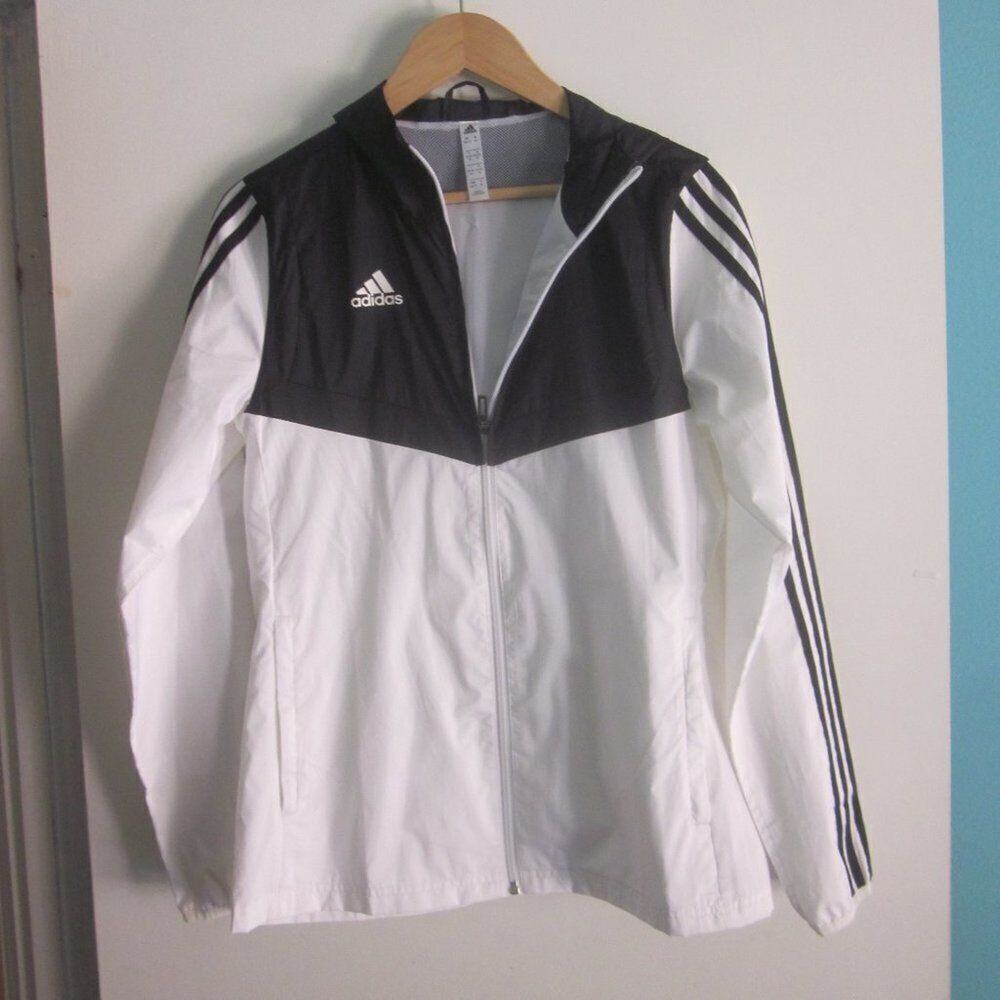 Adidas Hoodie Windbreaker Womens Size XS Lightweight Black & White Front Zipper